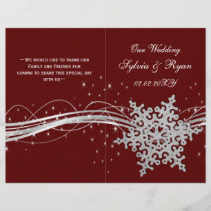 rouge Silver Snowflakes programmes de mariage plié
