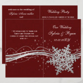 rouge Silver Snowflakes programmes de mariage plié (Devant / Derrière)