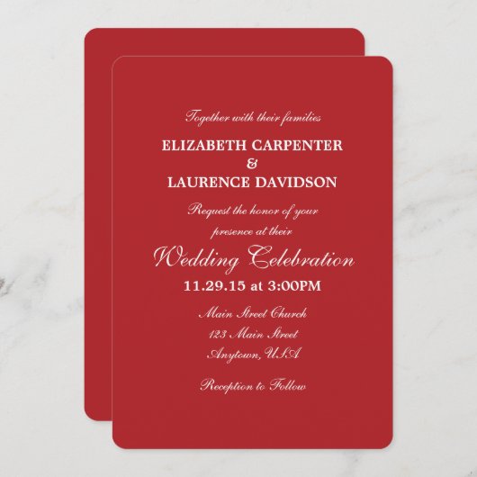 Rouge simple Faire-part de mariage (Devant / Derrière)
