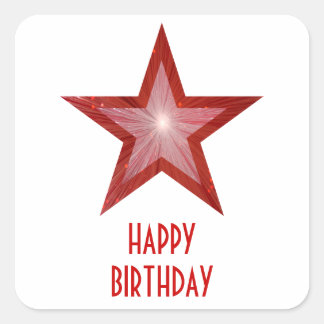 Rouge Star 'Joyeux anniversaire' carré autocollant