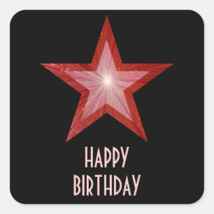 Rouge Star 'Joyeux anniversaire' carré autocollant