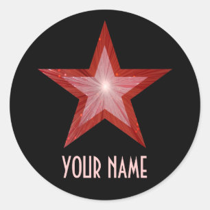 Rouge Star 'Nom' autocollant rond noir