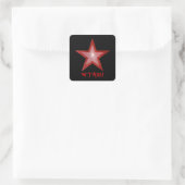 Rouge Star 'STAR!' autocollant carré noir (Sac)