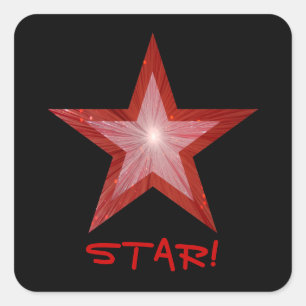 Rouge Star 'STAR!' autocollant carré noir