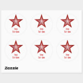 Rouge Star 'Your Text' rond autocollant blanc (Feuille)