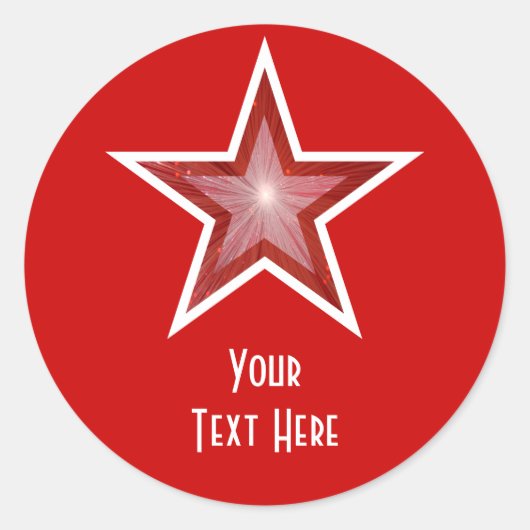 Rouge Star 'Your Text' rouge autocollant rond (Devant)