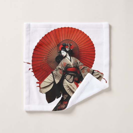 Rouge tendance blanc et noir Kabuki (Gant de toilette)