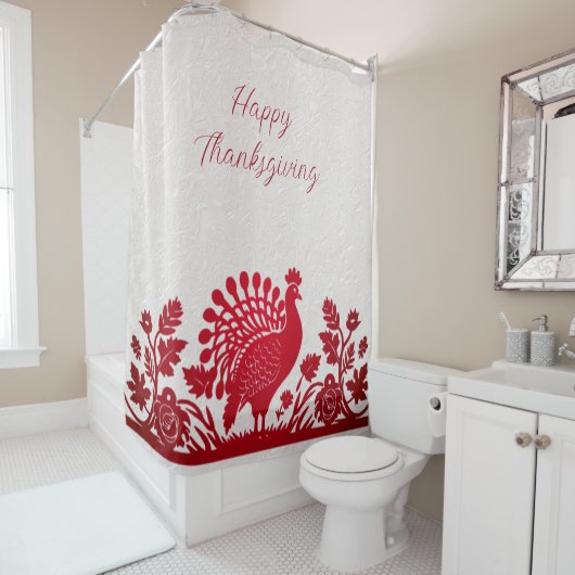 Rouge Thanksgiving Turquie Floral Douche rideau (En situation)