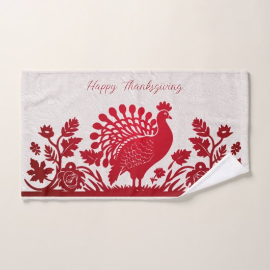 Rouge Thanksgiving Turquie Floral Serviette à main (Serviette à main)