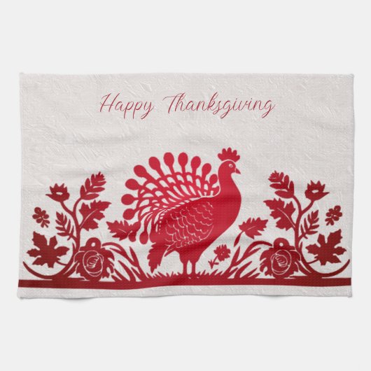 Rouge Thanksgiving Turquie Floral Serviette de cui (Horizontal)