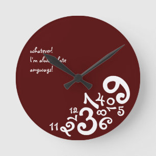 Rouge toujours tard : Horloge murale de cercle