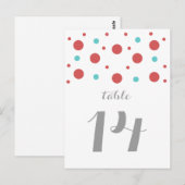 Rouge Turquoise Confetti Numéro de table Carte pos (Devant / Derrière)