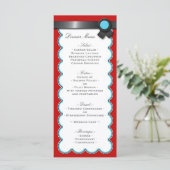 Rouge & Turquoise, Noir Ruban Mariage Accueil Menu (Debout devant)