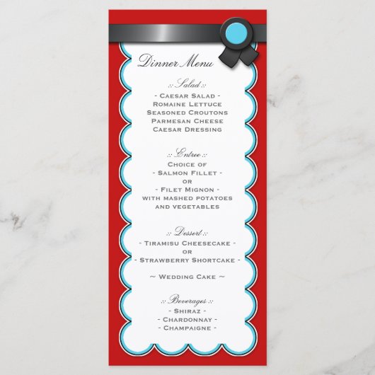 Rouge & Turquoise, Noir Ruban Mariage Accueil Menu (Devant)