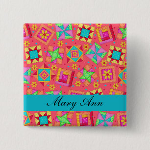 Rouge Turquoise Patchwork Quilt Nom Badge
