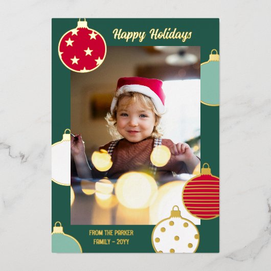 Rouge Vert blanc Noël Baubles Joyeuses Vacances (Recto)