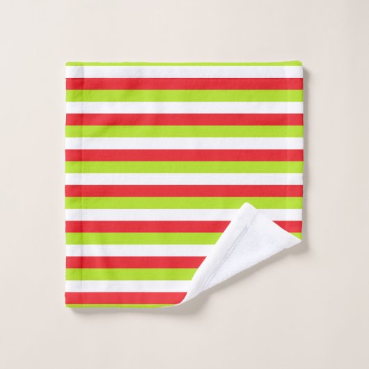 Rouge, vert de chaux et rayures de blanc (Gant de toilette)
