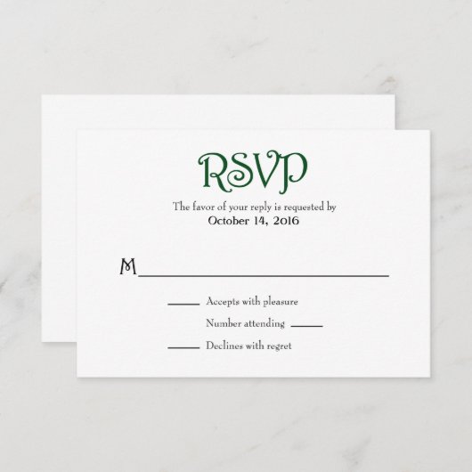 Rouge Vert foncé Blanc Plaine Simple Mariage Carte (Devant / Derrière)