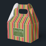 Rouge, Vert, Gold Striped Holiday Salutation<br><div class="desc">Ballotin rayé rouge,  vert et or avec une simple étiquette de voeux de vacances. Parfait pour tous les thèmes de décoration cadeau; simple/minimaliste à maximaliste en fonction des agréments supplémentaires.</div>