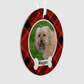 Rouge Vert Tartan Plaid Custom Chien Photo Ornemen (devant)