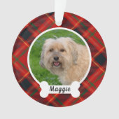 Rouge Vert Tartan Plaid Custom Chien Photo Ornemen (devant)