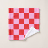 Rouge vif et rose clair à carreaux (Gant de toilette)
