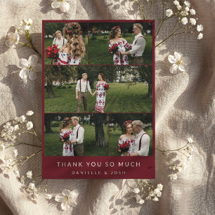 Rouge Vin Propre Mariage Photo Collage Merci