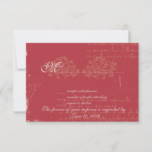 Rouge vintage mariage damassé RSVP (Devant)