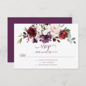 Rouge violet blanc vert calligraphie florale RSVP (Devant / Derrière)