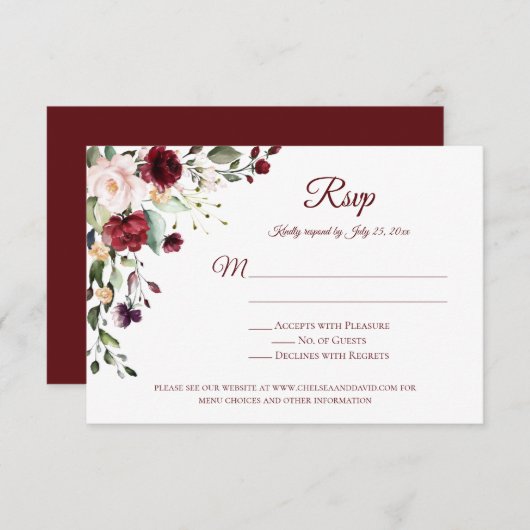 Rouge violet blanc vert Floral rouge dos RSVP (Devant / Derrière)