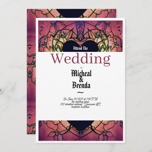 Rouge, violet faire-part de mariage (Devant / Derrière)