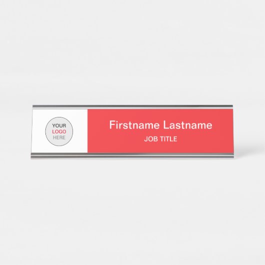 Rouge Votre Logo Bureau Moderne Nom Plaque (Devant)