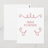 Rouge Whimsical Flourd Numéro de table Carte posta (Devant / Derrière)