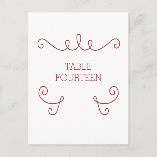 Rouge Whimsical Flourd Numéro de table Carte posta (Devant)