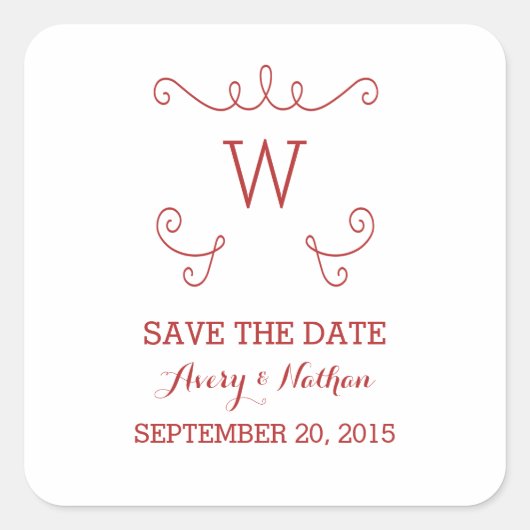 Rouge Whimsical Flourish Save Date Stickers (Devant)