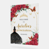 Rouges Floral Quinceañera Robe Noire Papillons (Angle)