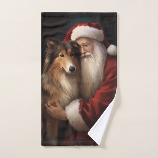 Rough Collie Avec Noël Festif Du Père Noël (Serviette à main)