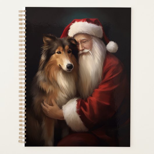 Rough Collie Avec Noël Festif Du Père Noël (Devant)