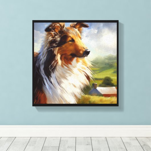 Rough Collie Dog Canvas Afdruk (Insitu (Houten vloer))