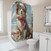 Rough Collie Dog Christmas  Beach Douchegordijn (In situ)