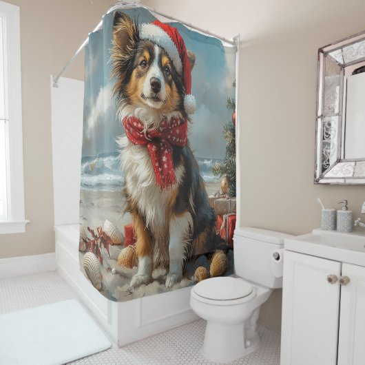 Rough Collie Dog Christmas  Beach Douchegordijn (In situ)