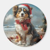 Rough Collie Dog Christmas  Beach Magneet (Voorkant)