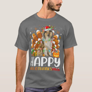 Rough Collie Dog Halloween KerstHappy Haloth T-shirt