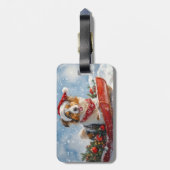 Rough Collie Dog in Sledge Laat het Sneeuw Kerstmi Bagagelabel (Achterkant verticaal)