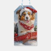 Rough Collie Dog in Sledge Laat het Sneeuw Kerstmi Cadeaulabel (Achterkant)