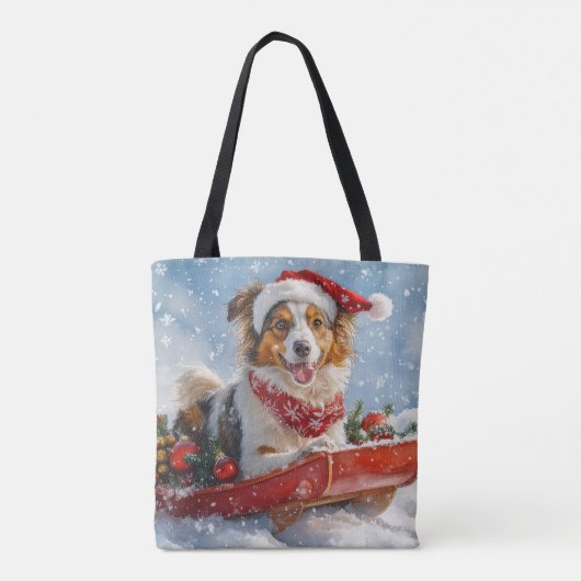Rough Collie Dog in Sledge Laat het Sneeuw Kerstmi Draagtas (Achterkant)