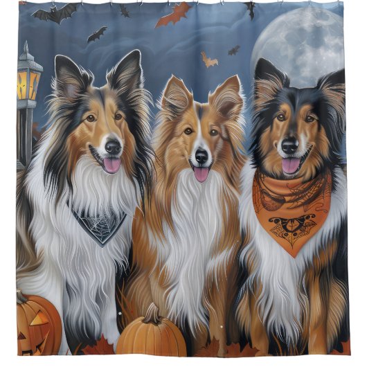 Rough Collie Halloween Spooky Douchegordijn (Voorkant)