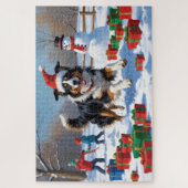 Rough Collie Hardlopen in Sneeuw Met Kerst Pet Legpuzzel (Verticaal)