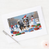 Rough Collie Hardlopen in Sneeuw Met Kerst Pet Rechthoekige Sticker (Envelop)