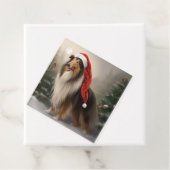 Rough Collie Hond in Sneeuw Kerstmis Bedankjes Labels (In situ)